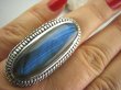 bpe4015 Baśniowy gigant 4,3 cm !!! Wielki Masywny 22 gramy Pierścień Niebieski w paseczki Labradoryt Spektrolit - Kamień zorzy polarnej r.22 Srebro 925 # - 3