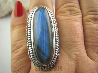 bpe4015 Baśniowy gigant 4,3 cm !!! Wielki Masywny 22 gramy Pierścień Niebieski w paseczki Labradoryt Spektrolit - Kamień zorzy polarnej r.22 Srebro 925 #