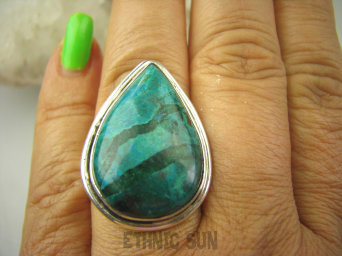 bpe7868 Piękny Klasyczny Pierścień AZURYT Z CHRYZOKOLĄ RZADKOŚĆ r.19 Srebro 925 #