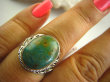 bpe3059 Biżuteria Egzotyczna !!! Orientalny Pierścień naturalny  turusowy ZIELONY TURKUS - opiekun ciała i duszy Turkusy r.19/r.20 Srebro 925 # - 6