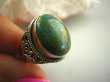 bpe3059 Biżuteria Egzotyczna !!! Orientalny Pierścień naturalny  turusowy ZIELONY TURKUS - opiekun ciała i duszy Turkusy r.19/r.20 Srebro 925 # - 7