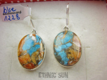 bke1228 Zjawiskowe Piękne Kolczyki Duże Okazy kamieni OSTRYGOWY TURKUS MIEDZIANY lśniące Srebro 925