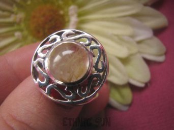 bpe56 Złote Włosy Wenus Ażurowy Pierścień Kwarc z rutylem r.12/r.13 Srebro 925