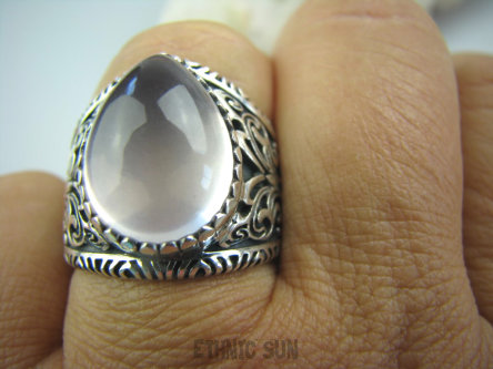 bpe5212 Obrączka Motyl - symbol szczęścia wolności niezależności Wygodny PIERŚCIEŃ Kwarc Różowy  - kamień mocnego serca r.21 zdobiona obrączka Srebro 925 #