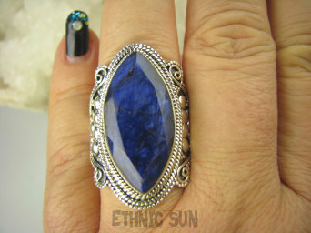 bpee3626 Szafirowy Długi 3.5 cm Przepiękny Pierścień Szafir Indyjski Szafiry - WIERNOŚĆ związkach , Stres, choroby oczu ciśnienie r.22/ r.23 Srebro 925 #