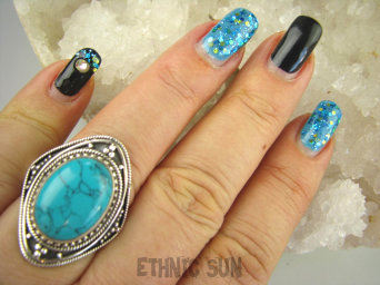 bpe6755 Biżuteria Egzotyczna !!! DUŻY masywny Pierścień Turkusowo-morski  Howlit r.17/ r.18  Srebro 925 #