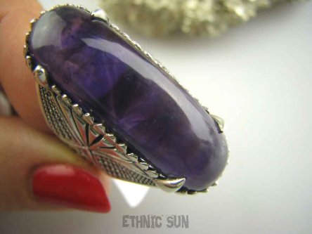 bpe4069 MAROKAŃSKI OLBRZYM XXL 3,7 cm  Masywny 19 g !!! DUŻY PIERŚCIEŃ AMETYST - kamień mądrości r.20/ r.21 Srebro 925 Maroko #