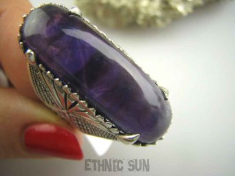 bpe4069 MAROKAŃSKI OLBRZYM XXL 3,7 cm  Masywny 19 g !!! DUŻY PIERŚCIEŃ AMETYST - kamień mądrości r.20/ r.21 Srebro 925 Maroko #