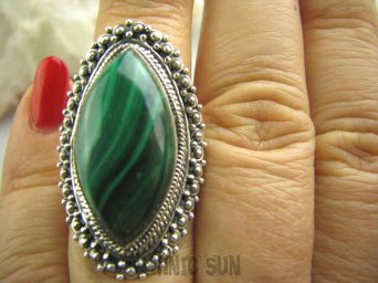 bpe4023 Przepiękny DUŻY Orientalny Pierścień z naturalnym malachitem MALACHIT - pobudza kreatywność r.14 Srebro 925 #