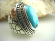 bpe2707 SKÓRA WĘŻA !!!! Biżuteria Orientalna - Niezwykły OKAZ Pierścień  TURKUS ARIZONA Turkusy r.21/ r.22 Srebro 925 # - 6