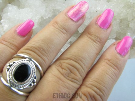 bpe9220 Ażurowy Pierścień Pierścionek podwójna obrączka naturalny Czarny Onyks r.16 Srebro 925 #