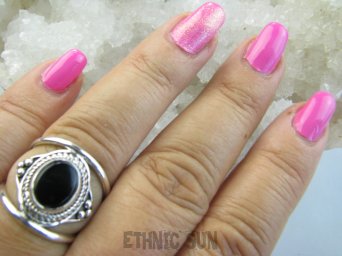 bpe9220 Ażurowy Pierścień Pierścionek podwójna obrączka naturalny Czarny Onyks r.16 Srebro 925 #