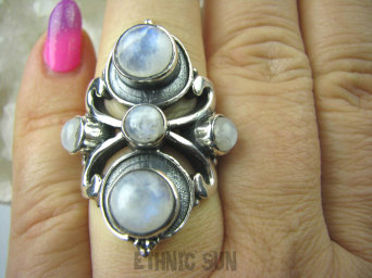 bpe5489 FINEZYJNY DUŻY Masywny 16 gramów !!! Ażurowy Pierścień biały Kamień Księżycowy r.16 Srebro 925 #