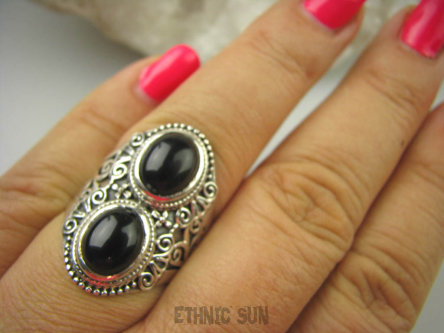 bpe6446 Piękny Egzotyczny Pierścień KWARC DYMNY KAMIEŃ ANTYSTRESOWY I USPOKAJAJĄCY r.17 Srebro 925 #