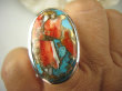 bpe7735 Wielobarwna Ostryga Klasyczny Pierścień OSTRYGOWY TURKUS MIEDZIANY Turkus OSTRYGA Muszla złota MIEDZ r.21 Srebro 925 # - 4