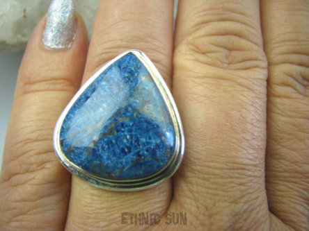 bpe5987 Niebiańsko piękna GALAKTYKA Cud natury Pierścień naturalny Niebieski AZURYT r.17 Srebro 925 #