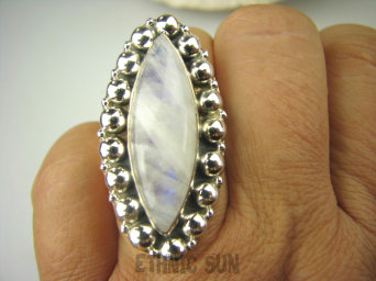 bpe8445 Biżuteria Orientalna !!! Długi 4 cm Egzotyczny Pierścionek Pierścień Kamień Księżycowy r.17 Srebro 925 #