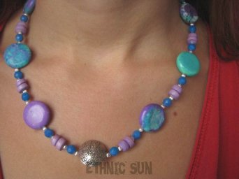 an1519 Kolorowy Fantazyjny Naszyjnik Kolczyki HOWLIT SUGILITOWY Agat DREWNO Srebro