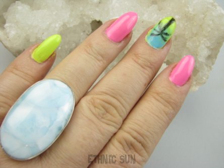 bpe9565 Klasyczny Regulowany Pierścień Pierścionek RZADKI kamień Anielski LARIMAR - stawy, serce, lęki, otwiera czakrę gardła r.16, r.17, r.18 Srebro 925 #