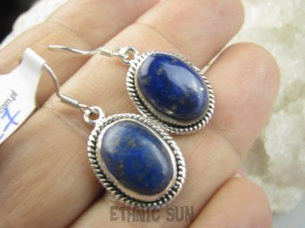 bke1227 Egzotyczne Lekkie 7g !! Kolczyki z królewskimi Lapis Lazuli z pirytem w orientalnej oprawie Srebro 925