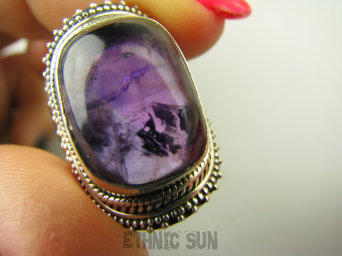 bpe8788 BIŻUTERIA ORIENTALNA !!! Pierścień Pierścionek naturalny Ametyst z inkluzjami piekny - kamień mądrości r.15/ r.16 Srebro 925 #