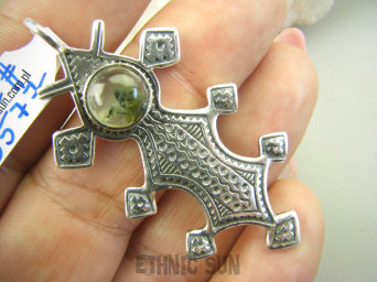 bwe3577 Piękny Duży 11G Wisior Zawieszka AZTECKIE WZORY naturalny Prehnit, Aztekowie Meksyk Srebro 925 #