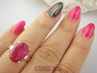 bpee4366 PIĘKNY Elegancki Pierścień Pierścionek OKAZ Rubin Indyjski Rubiny r.16 Srebro 925