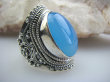 bpe5017 Niebiesko Błękitny CHALCEDON (TARCZYCA) Pierścień r.14 Srebro 925 czakra gardła # - 3