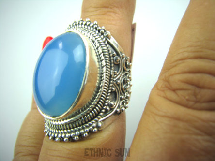 bpe5017 Niebiesko Błękitny CHALCEDON (TARCZYCA) Pierścień r.14 Srebro 925 czakra gardła #
