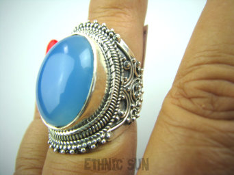 bpe5017 Niebiesko Błękitny CHALCEDON (TARCZYCA) Pierścień r.14 Srebro 925 czakra gardła #
