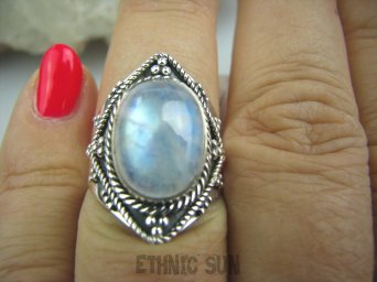 bpe5326  MAX BLASK - Delikatny Pierścień Wielokolorowy KAMIEŃ KSIĘŻYCOWY r.15 Srebro 925 #