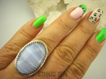 bpe7898 Fioletowo-niebieski Pierścień KORONKOWY AGAT BLUE LACE kamień spokoju i pozytywnego myślenia idealny na STRES, CHOROBY OCZU, USZU UKOJENIE DUSZY r.17 Srebro 925 #