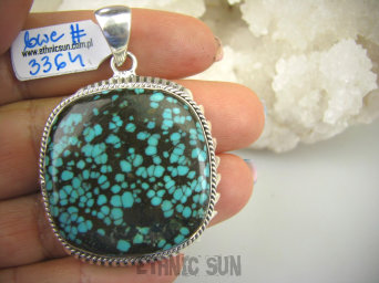 bwe3364 CUDOWNY UNIKAT Z NEPALU - Piękny Egzotyczny Wisior naturalny TURKUS Turkusy Srebro 925 #