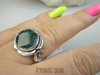 bpee4493 Piękny Pierścień Pierścionek NATURALNY SZMARAGD INDYJSKI Szmaragdy - r.18 Srebro 925 #