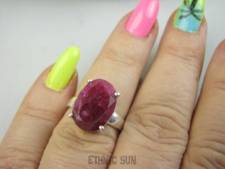 bpee4334 PIĘKNY Elegancki Pierścień Pierścionek OKAZ Rubin Indyjski Rubiny r.13/r.14 Srebro 925