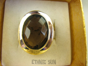 bpee4038 Delikatny Pierścień z czekoladowym Kwarcem Dymnym KWARC DYMNY r.17 lśniące Srebro 925 #