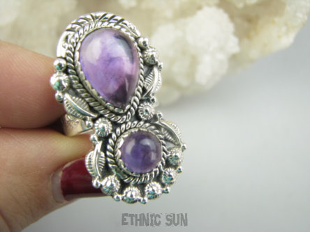 bpe9548 PIĘKNY OKAZ !!! Długi 3.5 cm Pierścień Pierścionek Fioletowy Ametyst - kamień mądrości r.14 Srebro 925 #