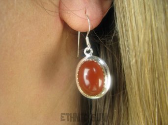 bke1213 Lekkie Egzotyczne Kolczyki CZERWONY ONYKS - regeneruje SERCE, EGZEMY, PAMIĘĆ lśniąca oprawa Srebro 925