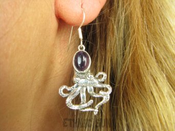 bke1184 Figlarne i przepiękne Ośmiorniczki cudowne kolczyki Ośmiornica - symbolizuje kreatywność, Ametysty SREBRO 925