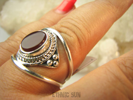 bpe9161 Ażurowy Pierścień Pierścionek podwójna obrączka kamień SARD brązowy karneol r.20 Srebro 925 #