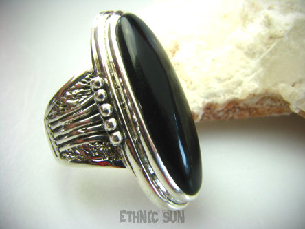 bpe4095 GRECKA BOGINI !!!! Duży Długi 3.8 cm OKAZ Pierścień z onyksem ONYKS regeneruje SERCE, EGZEMY, PAMIĘĆ r.21/ r.22 Srebro 925 #