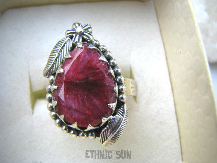 bpee4314 Czarodziejsko Piękny CUDOWNY Pierścień Pierścionek Rubin Indyjski w orientalnej oprawie Rubiny r.21/ r.22 Srebro 925 #
