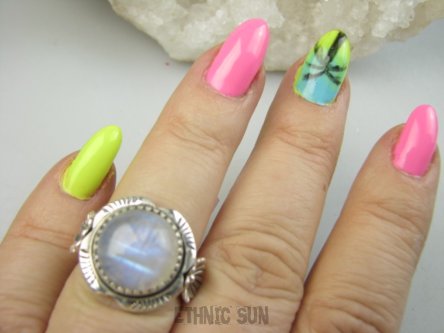 bpe9577 Piękny Delikatny Egzotyczny Pierścień Pierścionek Kamień Księżycowy r.13 Srebro 925 #