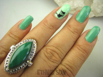 bpe8264 Piękny Duży Sekretnik Pierścień na Zdjęcia lub Marzenia Zielony Malachit - pobudza kreatywność r.16 Srebro 925 #