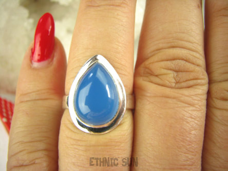 bpe9039 Niebiańska Piękność Delikatny Pierścień Pierścionek CHALCEDON czakra gardła (TARCZYCA) r.16 Srebro 925