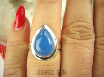 bpe9039 Niebiańska Piękność Delikatny Pierścień Pierścionek CHALCEDON czakra gardła (TARCZYCA) r.16 Srebro 925