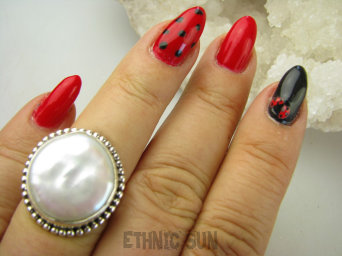 bpee4168 RARYTAS naturalna wielobarwna PERŁA BIWA Elegancki Pierścionek Pierścień z DUŻA perłą r.14 Srebro 925 #