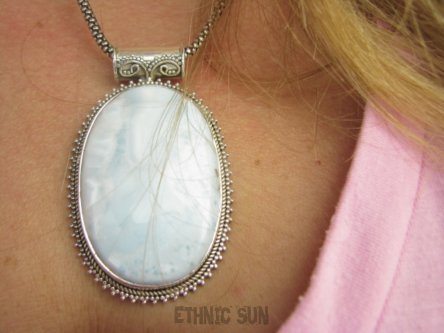 bwe3891 ZJAWISKOWY Gigant 28G Duży Wisior Zawieszka Naturalny rzadki kamień LARIMAR kamień ANIELSKI czakra gardła egzotyczne SREBRO 925 #