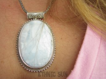 bwe3891 ZJAWISKOWY Gigant 28G Duży Wisior Zawieszka Naturalny rzadki kamień LARIMAR kamień ANIELSKI czakra gardła egzotyczne SREBRO 925 #