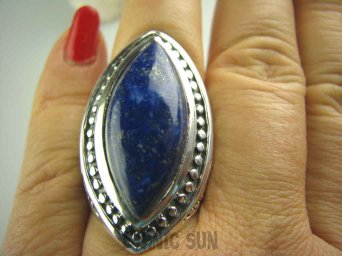 bpe3534 EGZOTYCZNY OLBRZYM 4,1cm !!! Orientalny Masywny Gigant Aż 23 g ! Duży Pierścień z królewskim Lapis Lazuli - strażnik prawdy i mądrości r.18/ r.19 Srebro 925 #